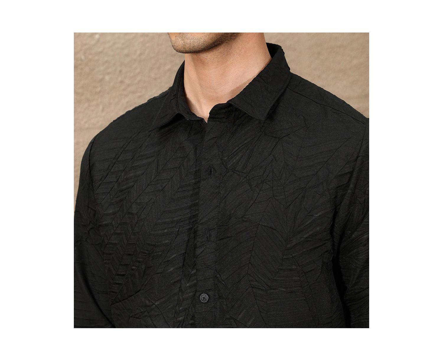 Men's Onyx Black Foliage-Tactile Shirt
