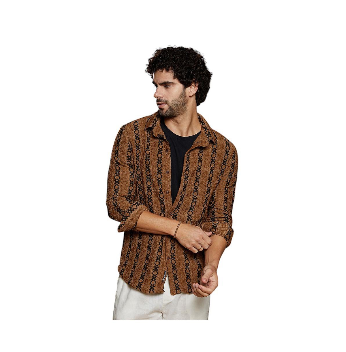 Men's Chocolate Brown & Onyx Black Xoxo-Tactile Shirt - Brown