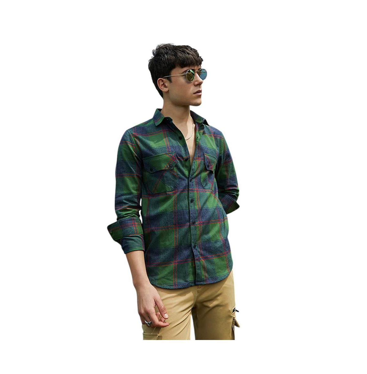 Men's Forest Green & Indigo Blue Buffalo Check Utility Shirt - Green