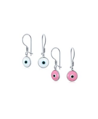 Set of 2 Spiritual Protection Nazar Evil Eye Dangle Earrings Sterling Silver