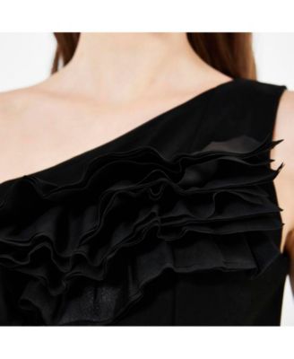 Women's Organza Ruffle Detail Mermaid Crepe Gown