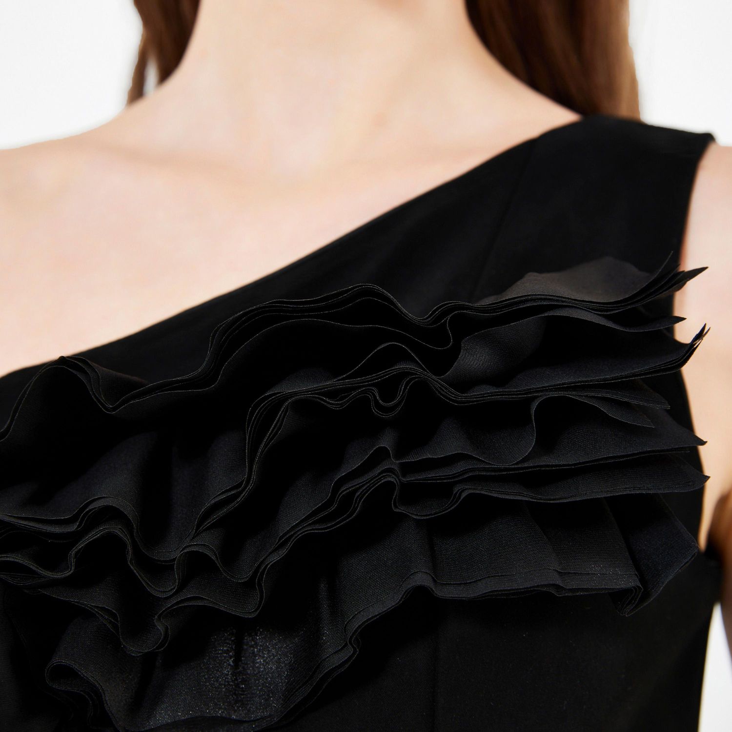 Women's Organza Ruffle Detail Mermaid Crepe Gown