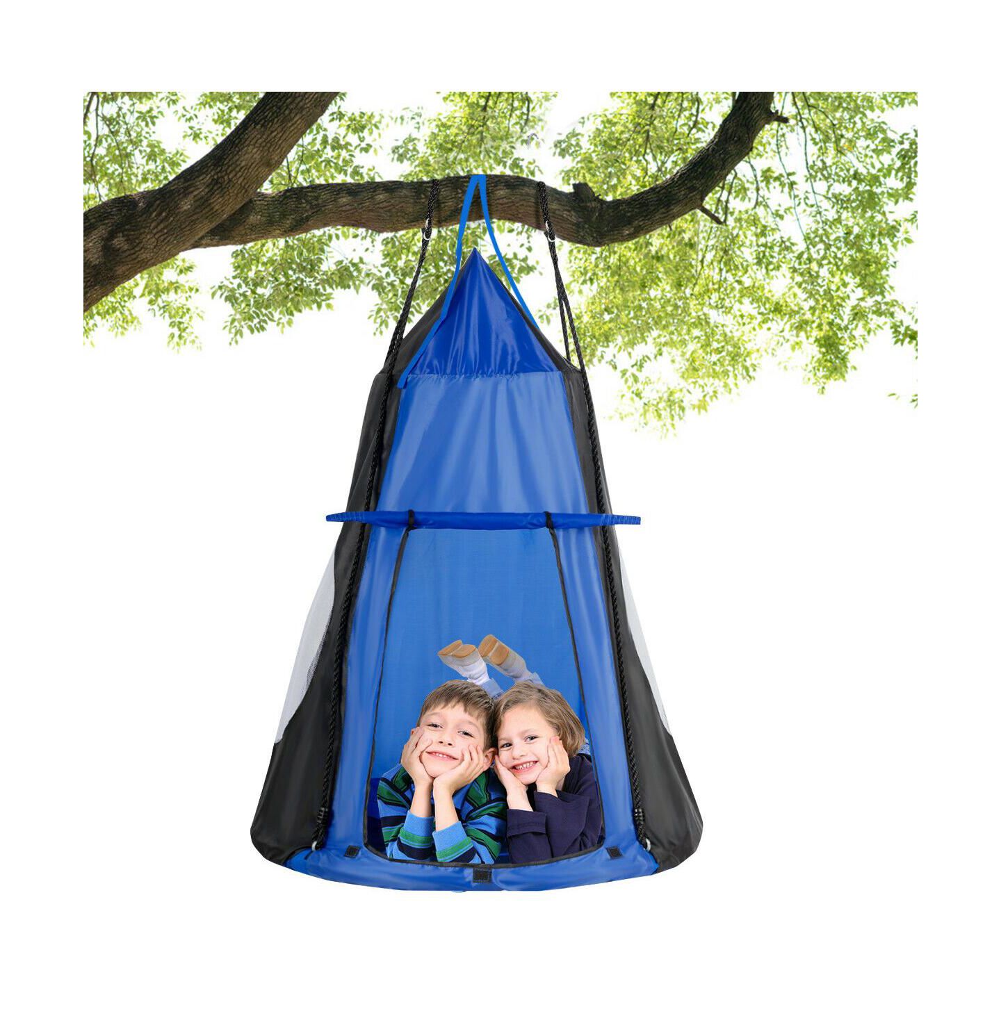 Детская игрушка Gymax 40" Kids Hanging Chair Swing with Detachable Play Tent, Seats 2-3, Ages 3+, цвет: Синий — фото 1