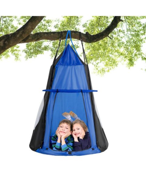 Детская игрушка Gymax 40" Kids Hanging Chair Swing with Detachable Play Tent, Seats 2-3, Ages 3+, цвет: Синий