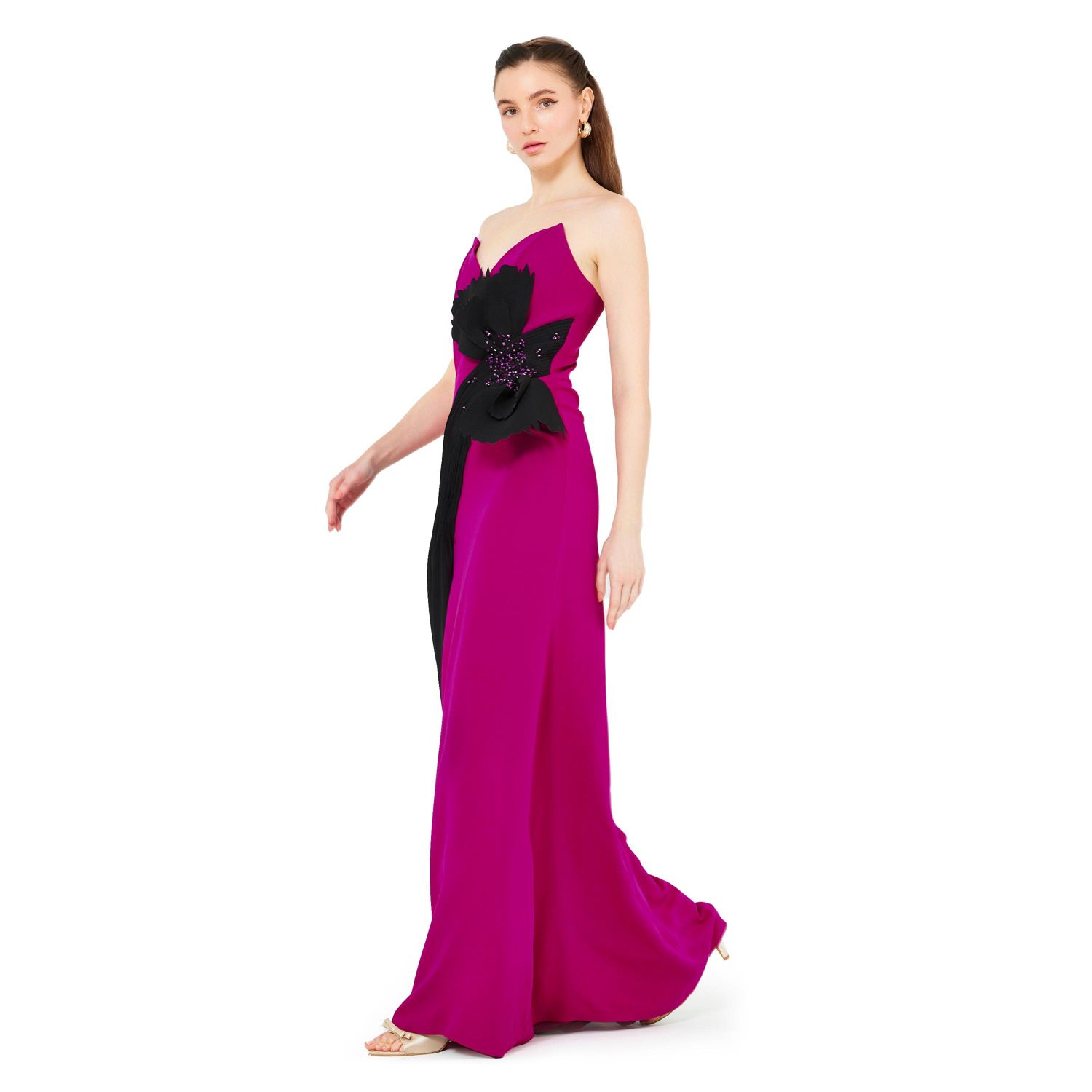 Women's Contrast Bow Detail Crepe Gown