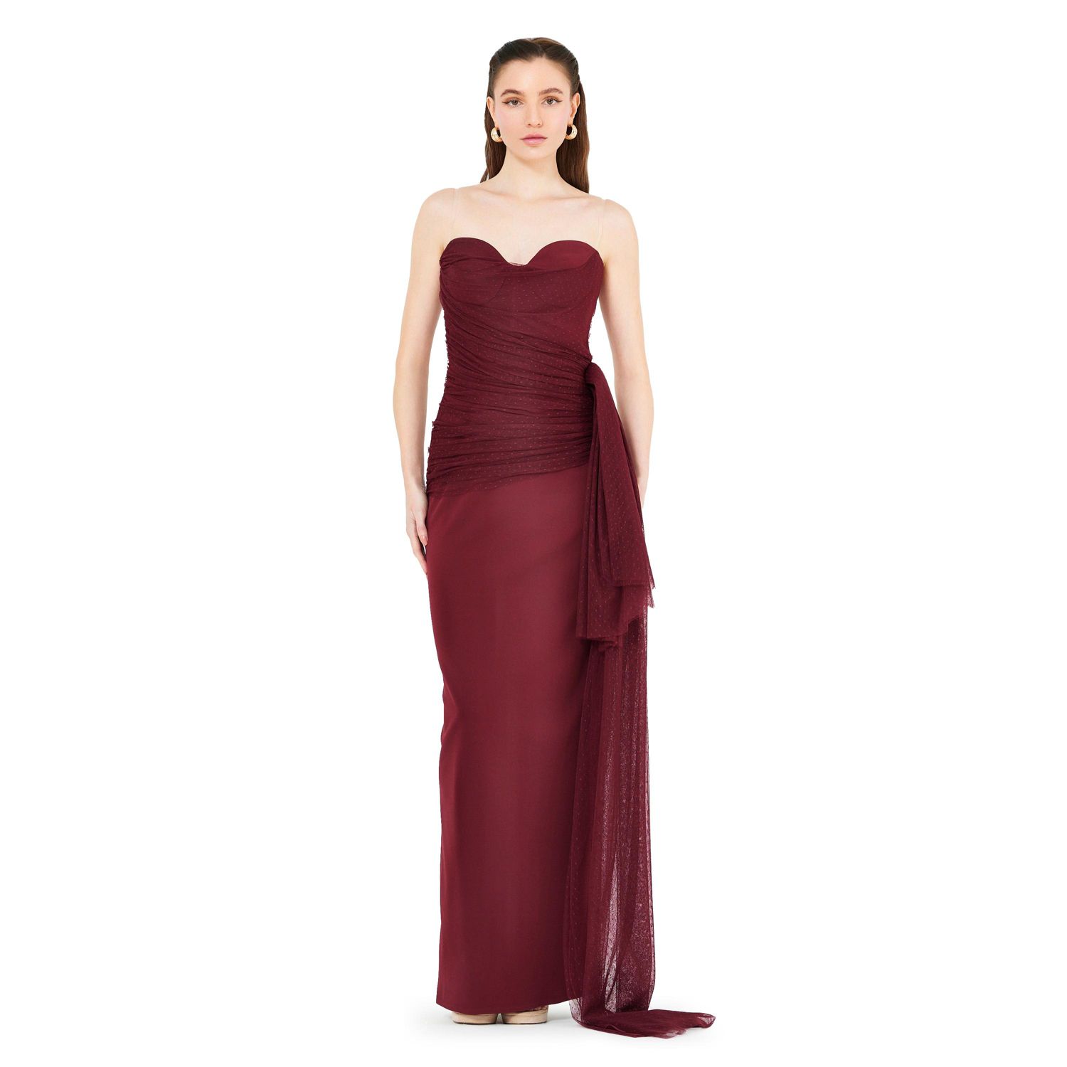 Women's Sweetheart Ruched Tulle Column Gown In Crepe