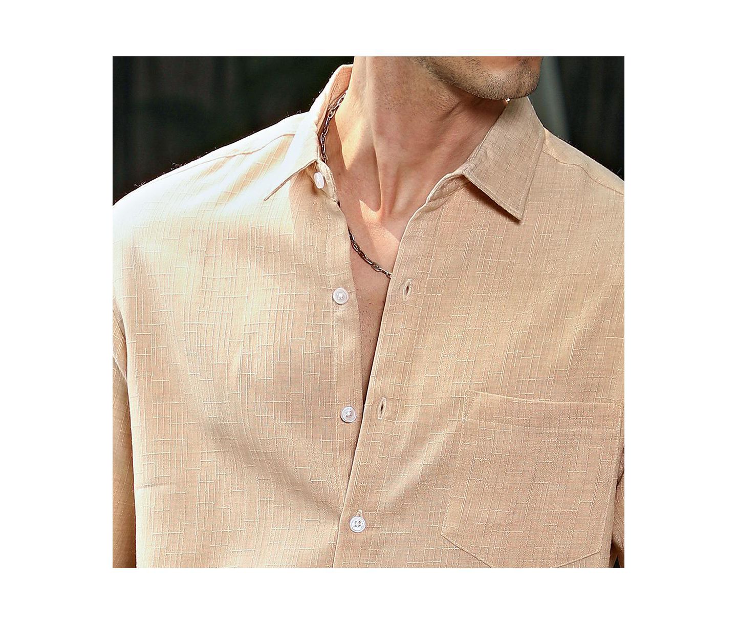 Мужская рубашка Cahoot Campus Sutra Ecru Beige Solid Relaxed, цвет: Бежевый — фото 5