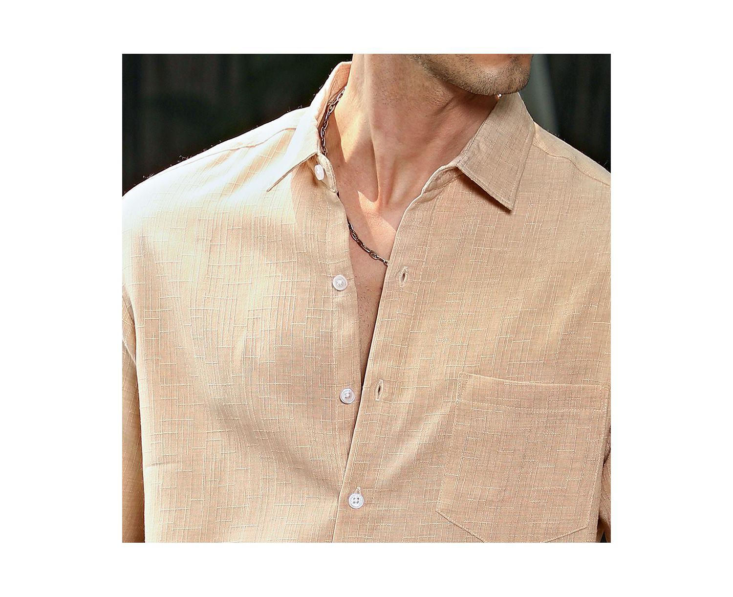 Men's Ecru Beige Solid Relaxed Shirt