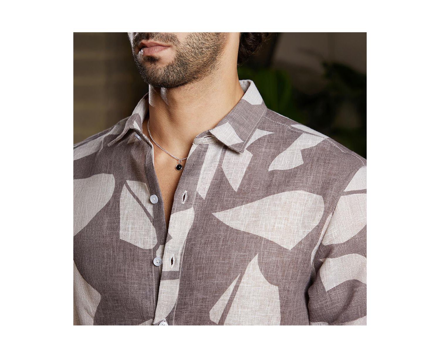 Men's Ash Brown Abstract Heathered Shirt