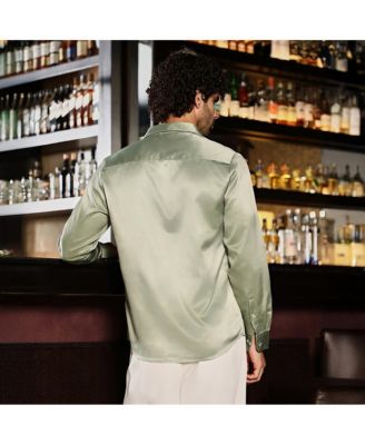 Men's Sage Green Solid Satin Shirt