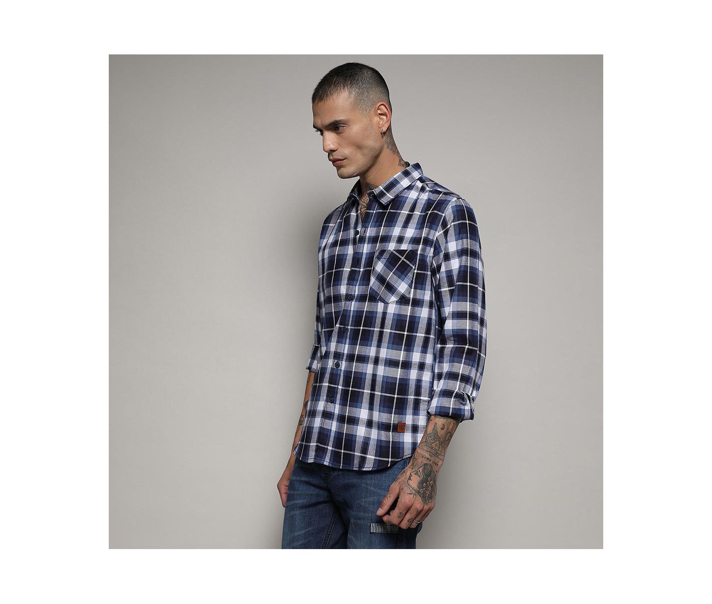 Мужская рубашка Cahoot Campus Sutra Navy Blue Tartan Plaid, цвет: Синий — фото 3