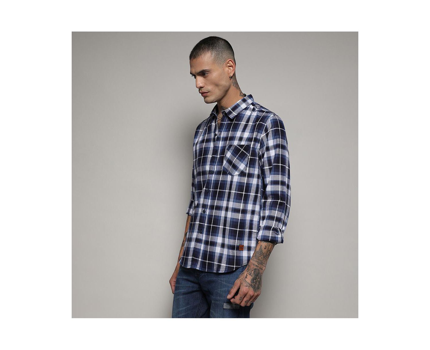 Men's Navy Blue Tartan Plaid Shirt