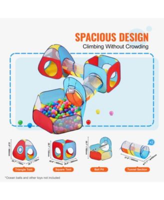 5 in 1 Kids Play Tent with Tunnel Basketball Hoop Indoor Outdoor Playhouse with Bag