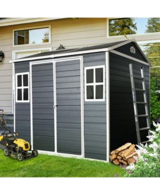 8 x 6 ft Resin Outdoor Storage Shed with Floor & Two Windows & Lockable Door