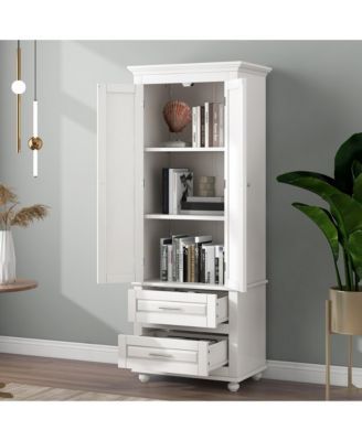 62.5"H Tall Storage Cabinet with 2 Drawers for Bathroom or Office Use