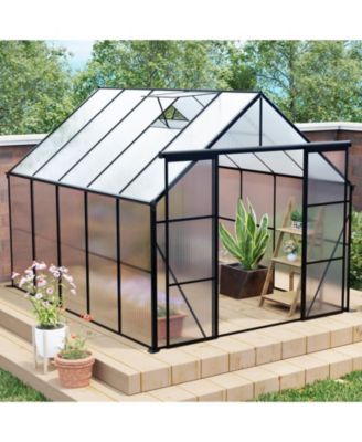 8x10FT Aluminum Double Door Polycarbonate Greenhouse with Raised Base and Anchor