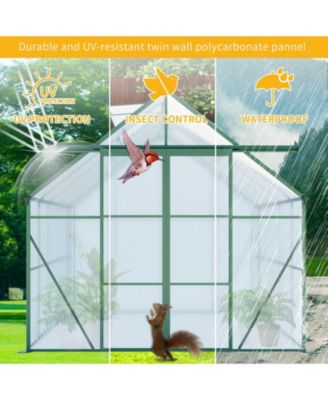 8x10FT Aluminum Double Door Polycarbonate Greenhouse with Raised Base and Anchor