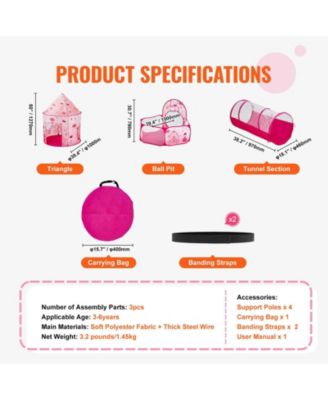 Indoor Outdoor 3 in 1 Kids Play Tent with Tunnel and Carrying Bag for Boys Girls