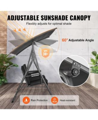 Outdoor 2-Seat Patio Swing Chair with Adjustable Canopy Storage Bag and Tray