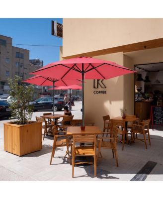 7.5 Ft Outdoor Patio Umbrella 6 Ribs with Scale Tilt Button Strap UV30+ Sunshade Garden Parasol for Yard Deck Market Pool Red