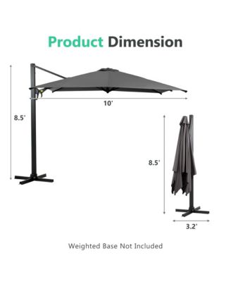 10 FT Cantilever Patio Umbrella with 360° Rotation & Tilt Adjustment, Square Outdoor Offset Umbrella with Aluminum Pole
