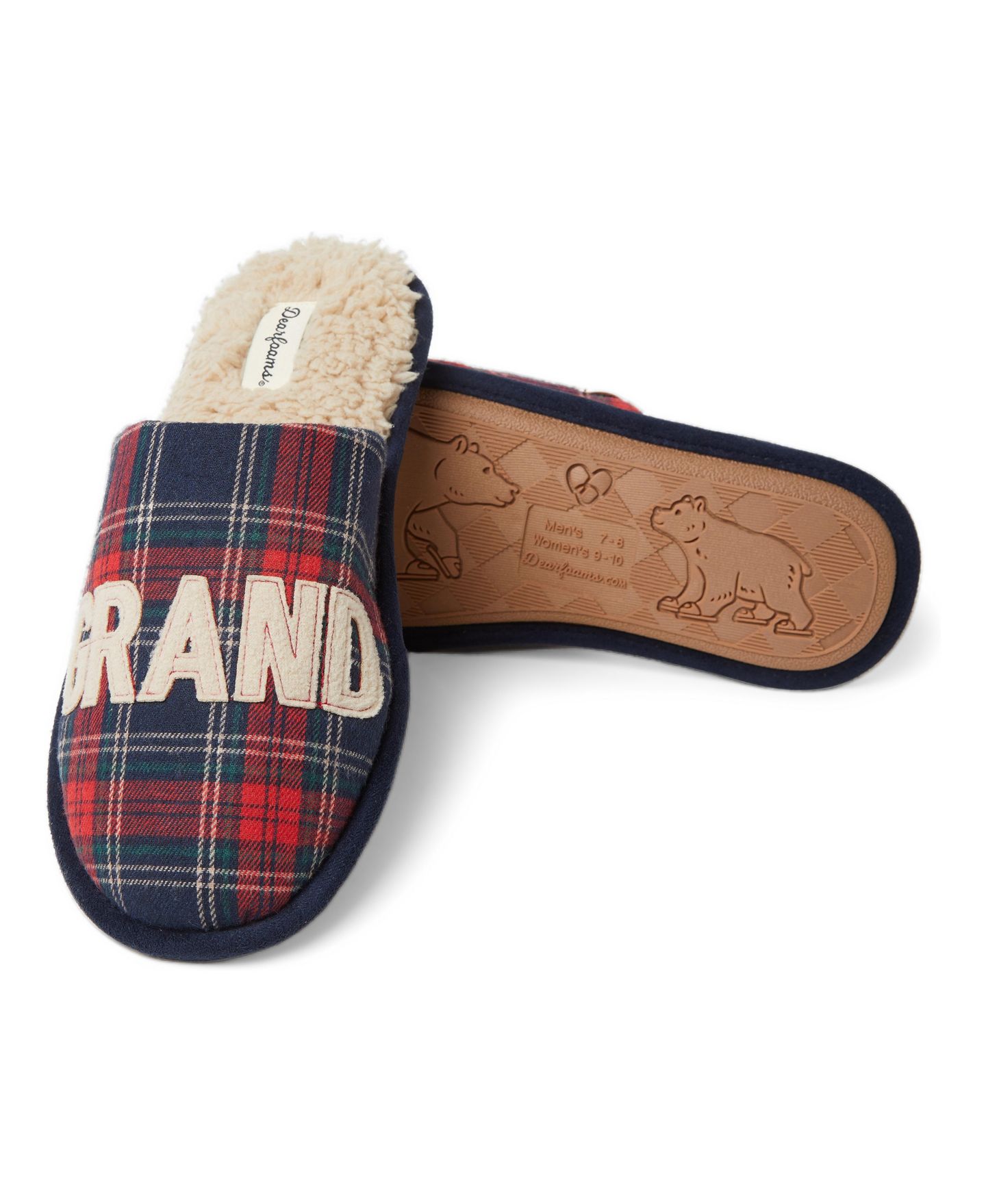 Мужские тапочки Dearfoams Carson Grand Bear Grandpa Scuff House Slipper, цвет: Тёмно-синий клетчатый — фото 2