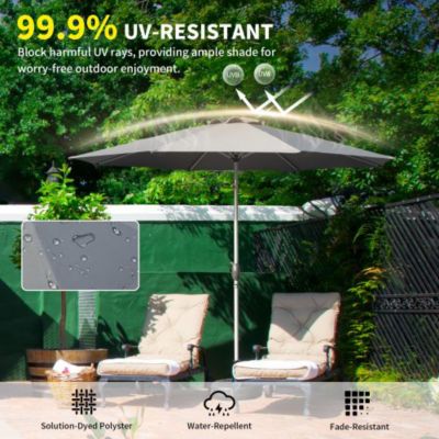 10ft Gray Outdoor Patio Umbrella with Crank and Tilt for Garden and Pool