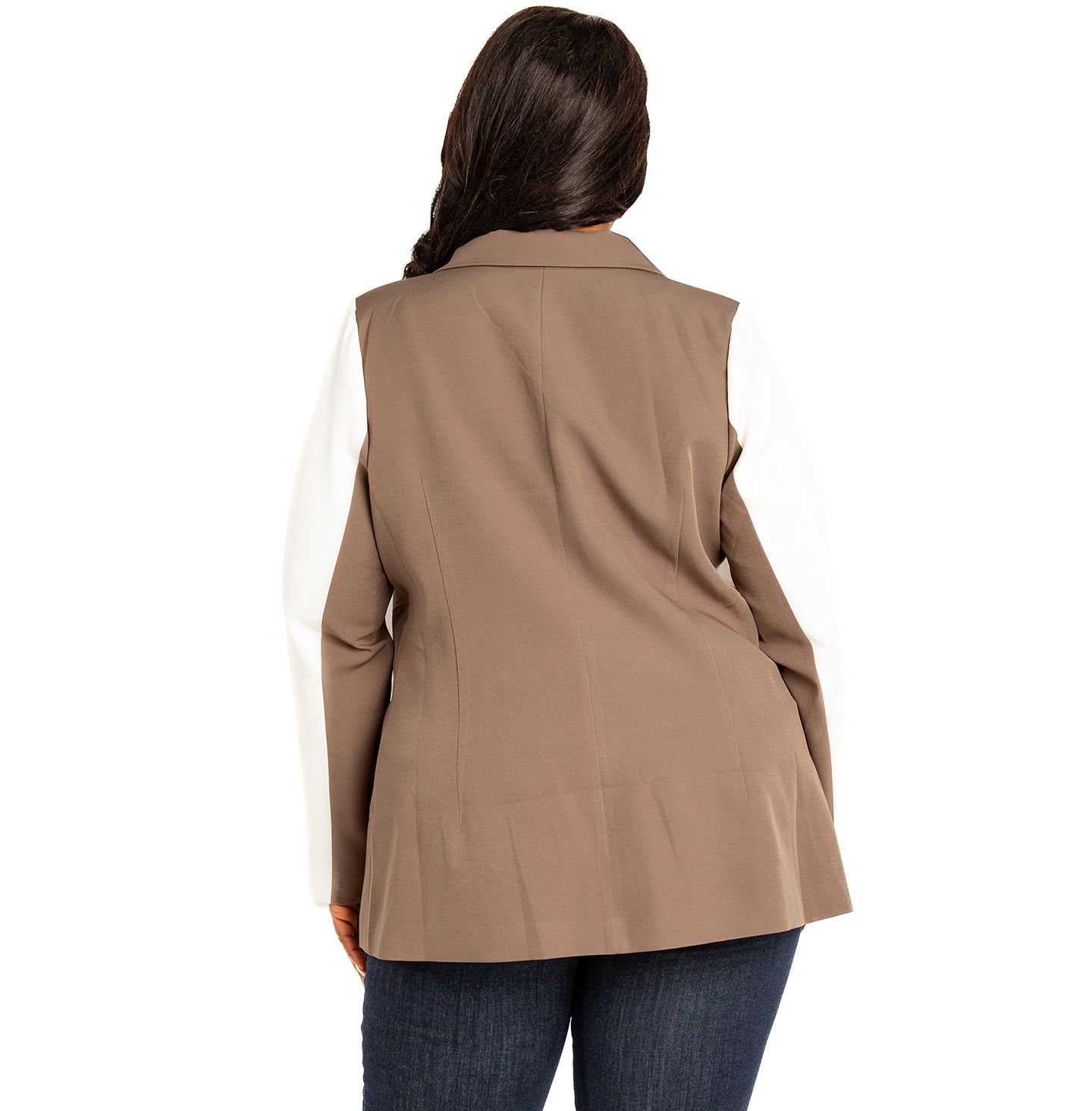Женский пиджак Buxom Couture Plus Size Contrast Double Breasted Blazer, цвет: Хаки — фото 3