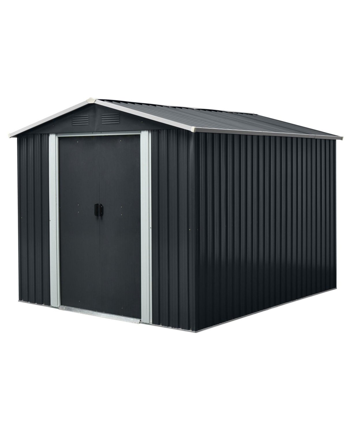 8ft x 10ft Outdoor Metal Storage Shed with meatl foundation and Sliding Door - Black