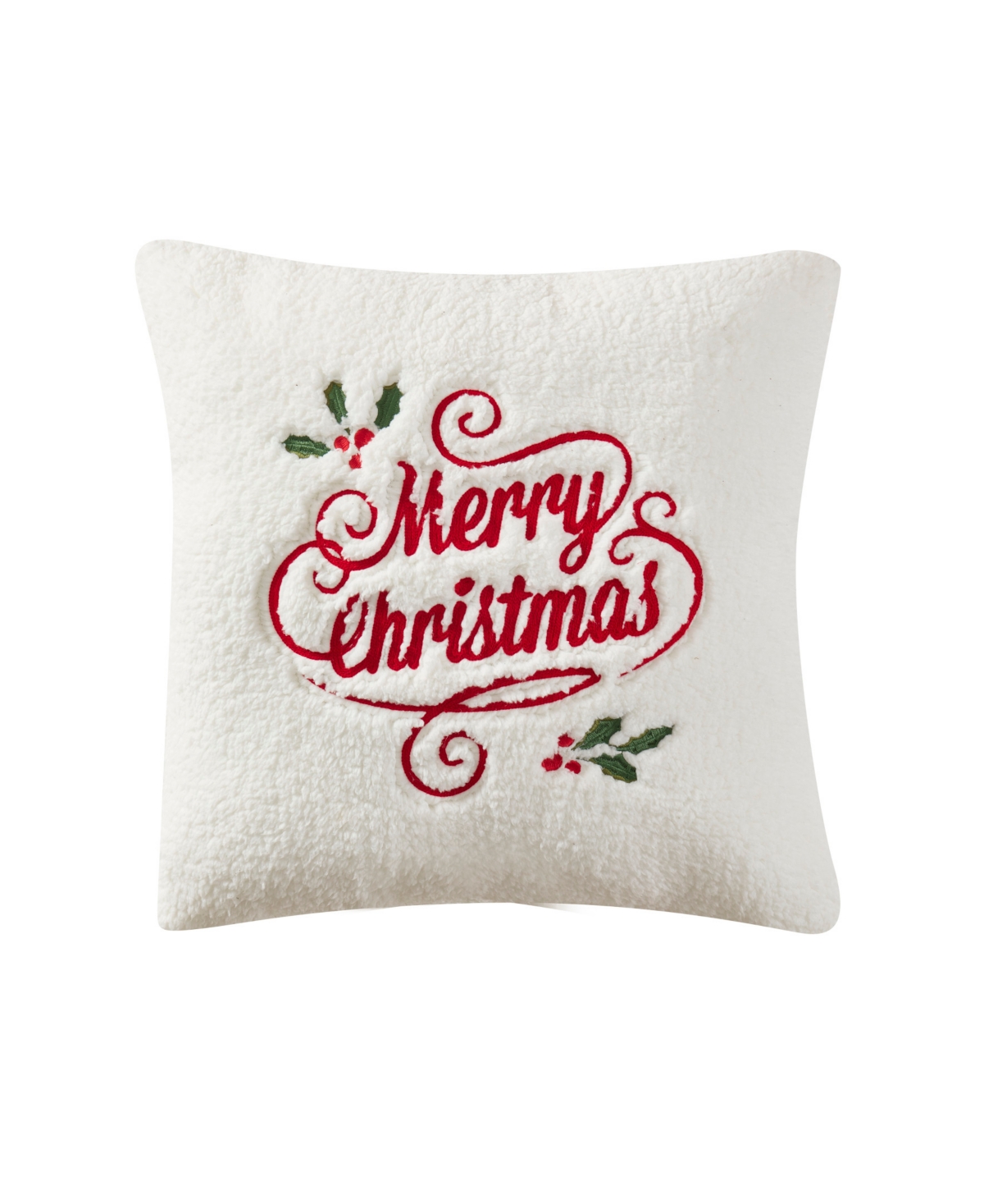 J Queen New York Merry Christmas Holly Pillow Square Decorative Pillow, 20" X 20" In White