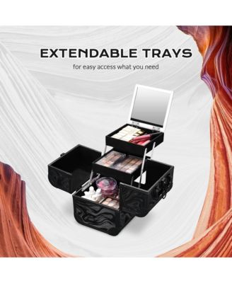Rolling Nail Table & Makeup Case Kit Cosmetic Organizer Aluminum Black