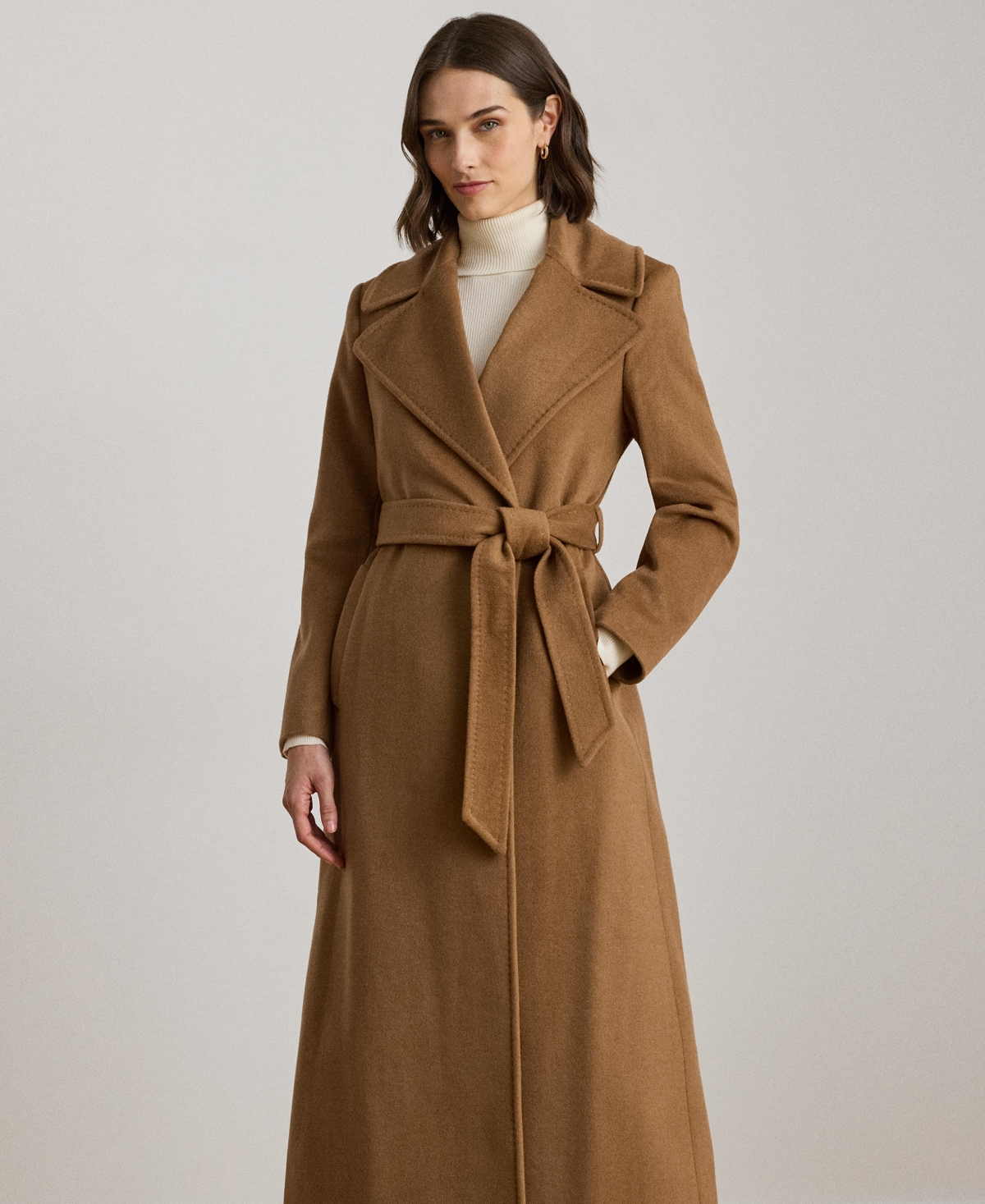 Ralph Lauren Women's Stitch-trim Notch-collar Belted Coat In Brown