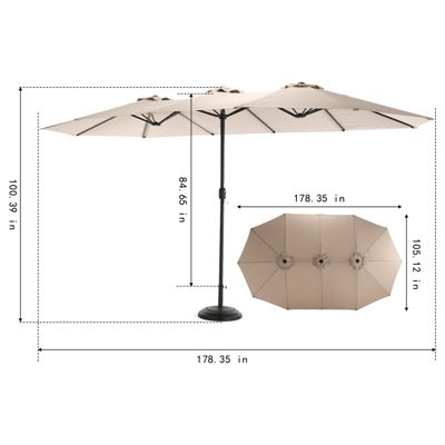 15 Ft Double Sided Rectangular Patio Umbrella with Crank Khaki