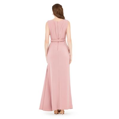 Floral Applique Crepe Column Gown