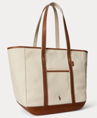 Ralph Lauren★Leather-Trim Canvas Medium Shopper Tote Leather-Trim Canvas Medium Shopper Tote