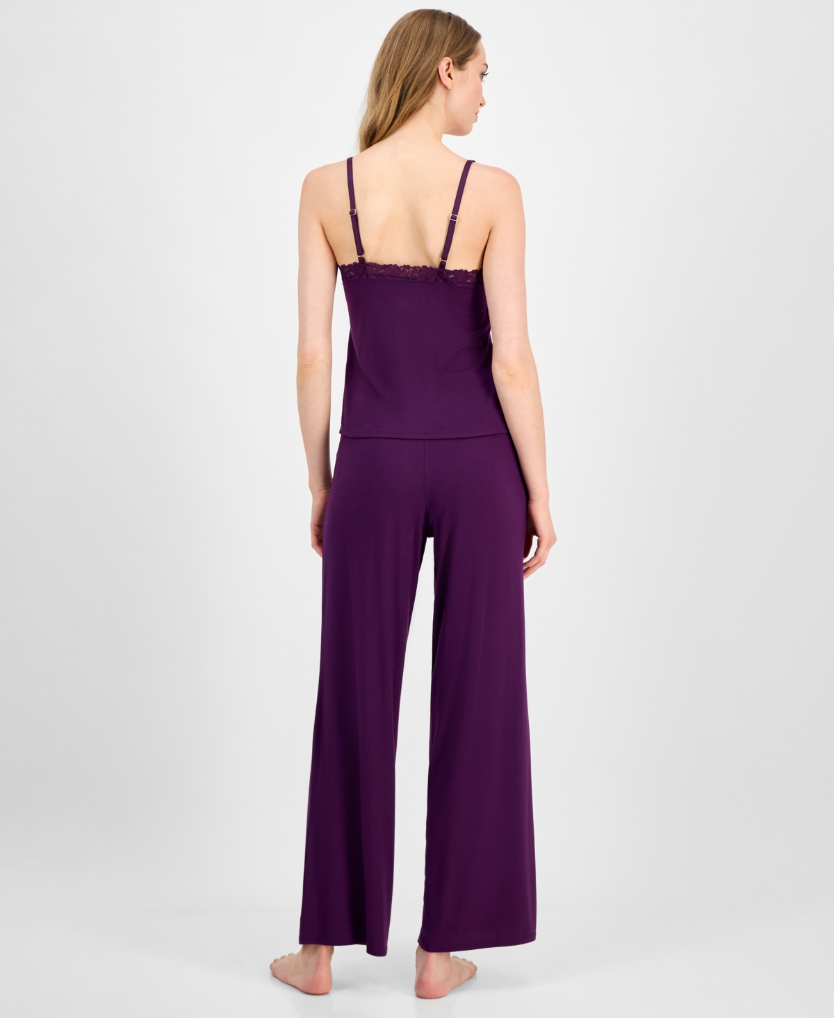 Inc International Concepts Women's Lace-trim Knit Tank & Pajama Pants Set, Exclusively At Macy's In Purple