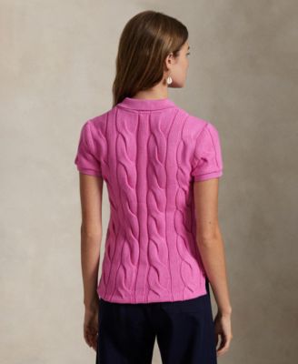 Women's Cable-Knit Cotton Polo Shirt