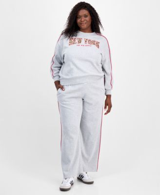 Rebellious One Trendy Plus Contrast Piped Fleece Sweatshirt Sweatpants In Gray