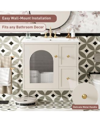 24" Sink with Overflow, 2 Drawers, Soft-Close Door, Wall-Mount Bathroom Vanity