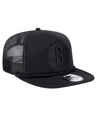 Men's Black Brooklyn Nets Tone Foam Mesh Back Golfer Snapback Hat