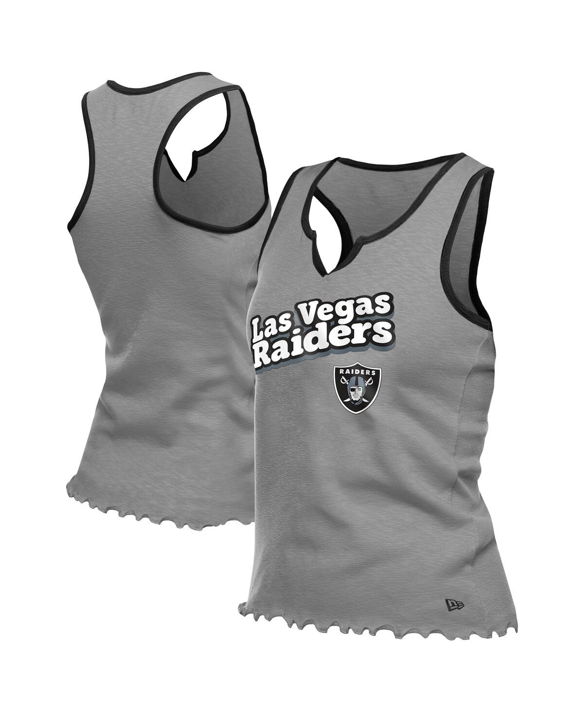 Women'sÂ Silver Las Vegas Raiders Lettuce Hem Notch Neck Tri-Blend Tank Top - Silver