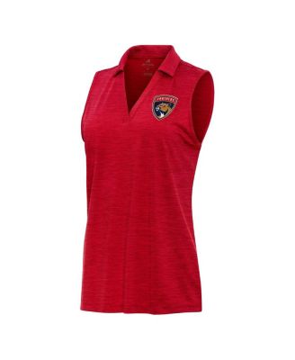 Antigua - Women's Heather Red Florida Panthers Layout Sleeveless V-Neck Polo Shirt
