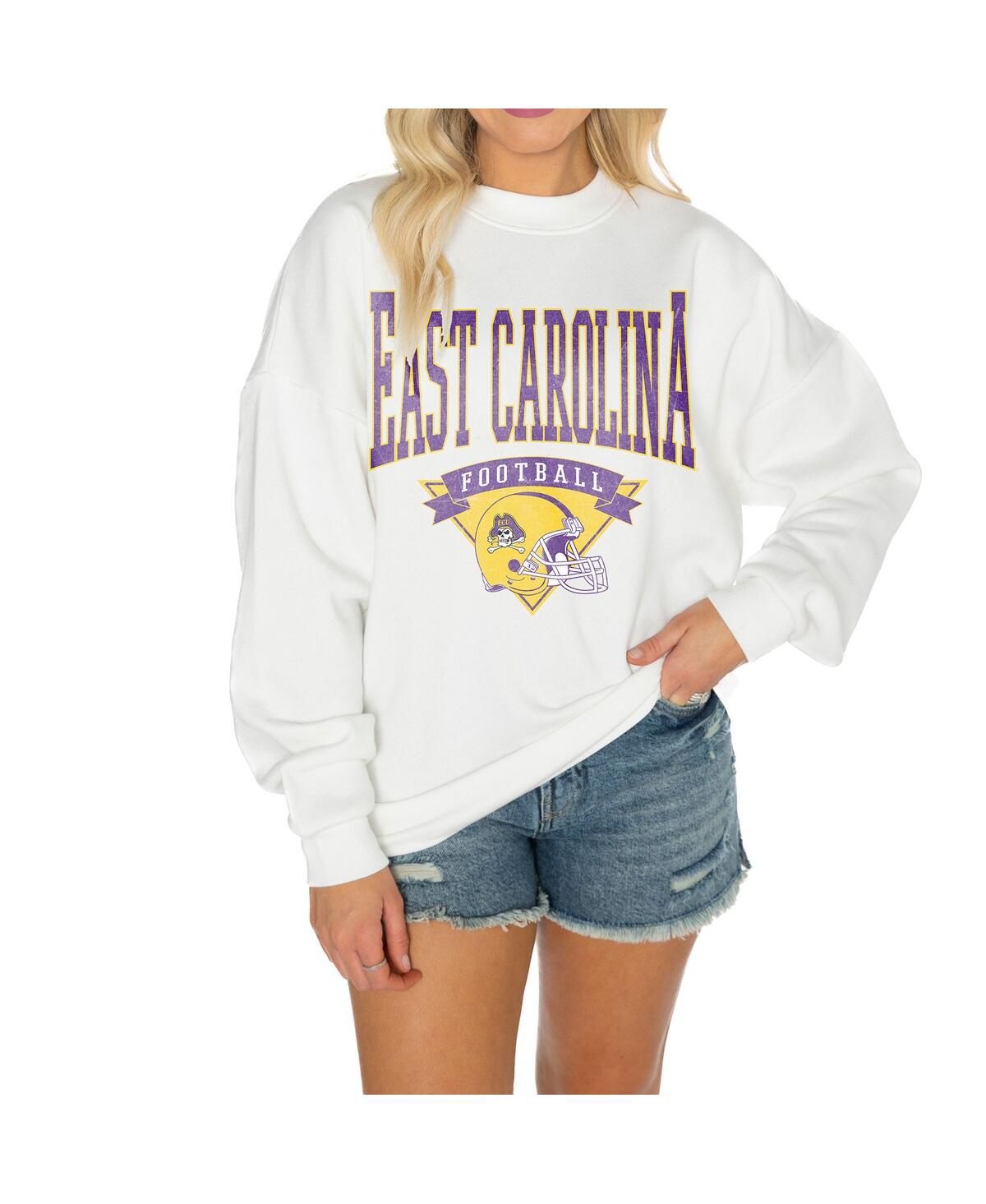 Gameday Couture Women's White Ecu Pirates Good Vibes Premium Fleece Drop Shoulder Pullover Sweatshirt
