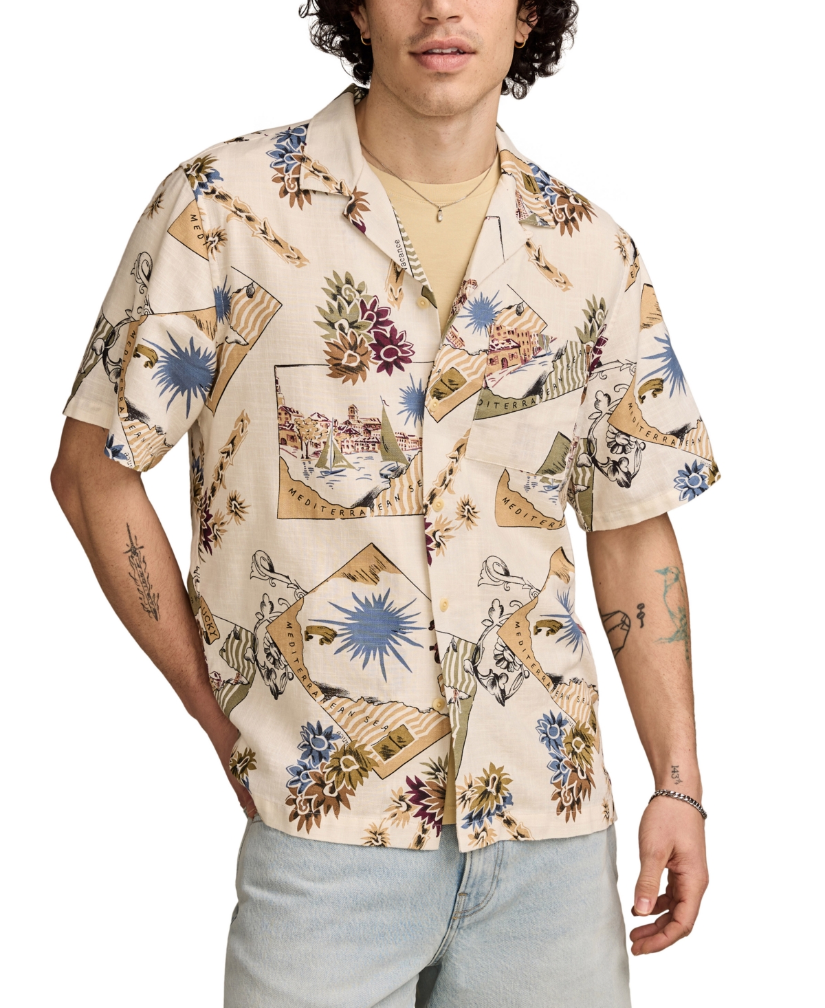 Men's Mediterranean Map Graphic Shirt - Cream Multi