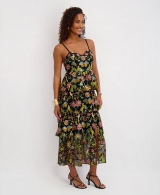 Women's Embroidered Mesh Sleeveless Maxi Dress