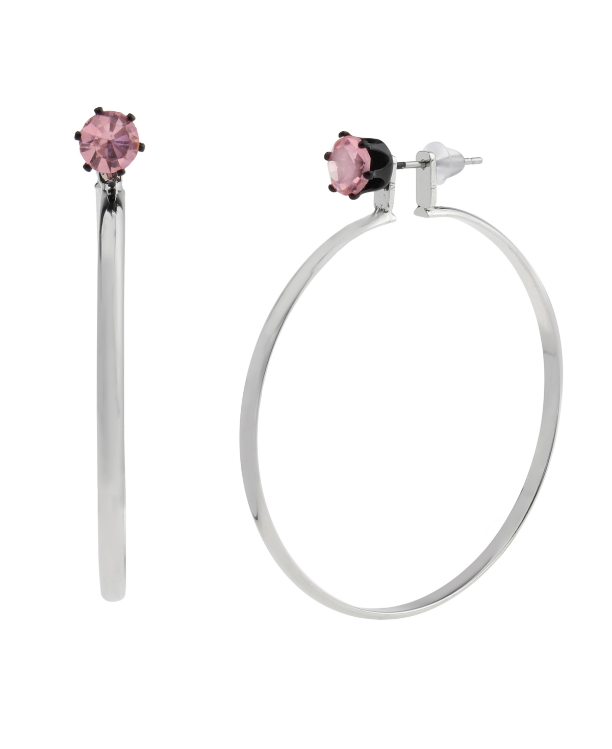 Faux Stone Punk Romance Stone Stud Hoop Earrings - Crystal, Two Tone