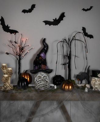 22.75" Skull in Witch Hat with Cat Halloween Decoration