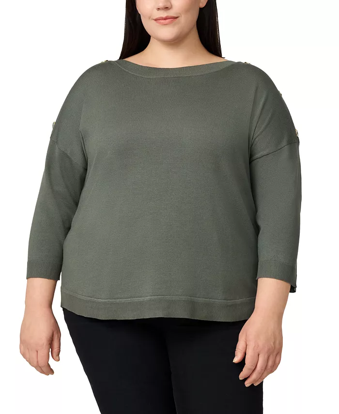 Plus Size Button-Trim Drop-Shoulder Sweater - thumbnail 9
