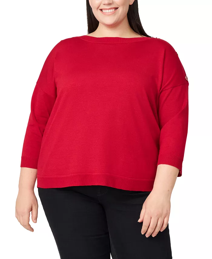 Plus Size Button-Trim Drop-Shoulder Sweater - thumbnail 5