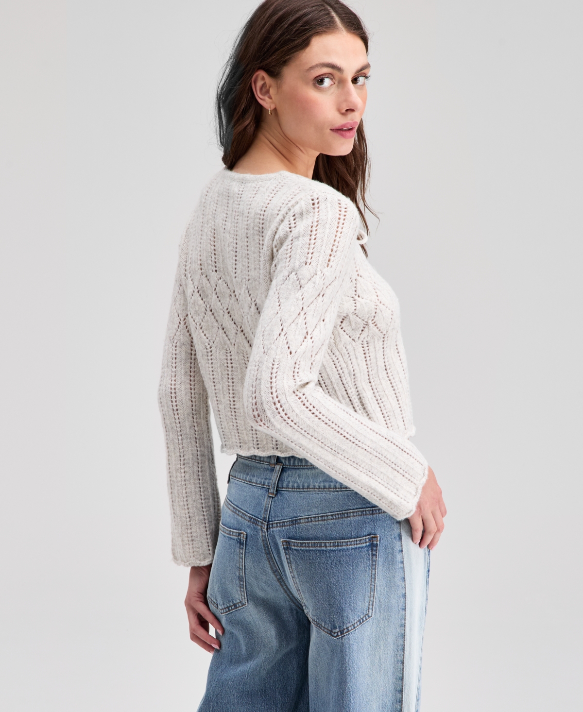 And Now This Women's Pointelle Tie-front Cardigan, Exclusively At Macy's In Gray